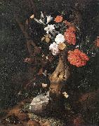 RUYSCH, Rachel Flowers on a Tree Trunk af Sweden oil painting reproduction